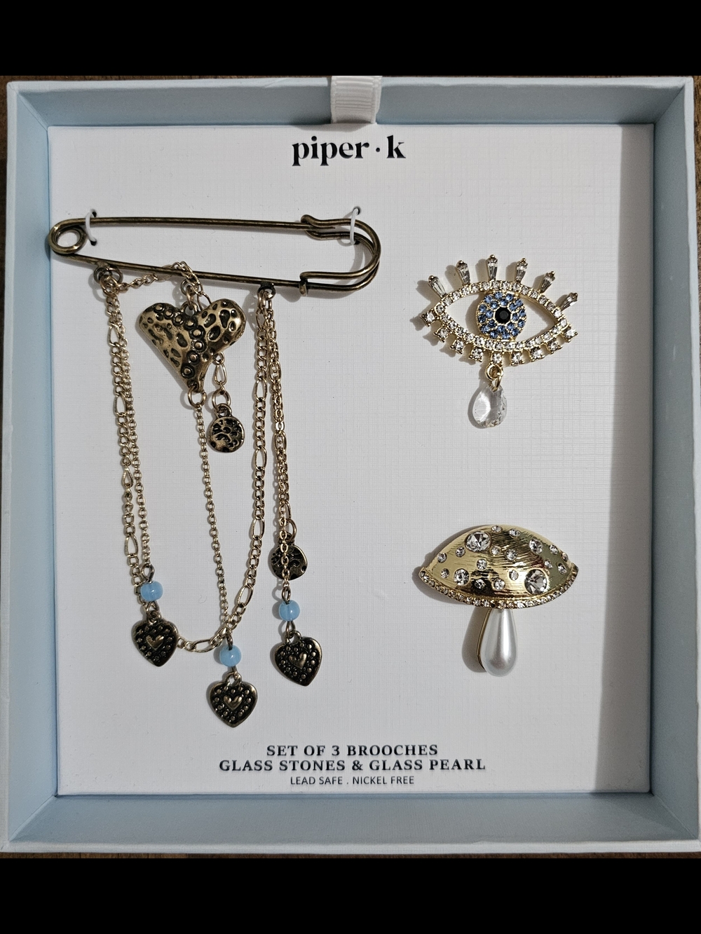Piper Gold-Tone Brooch Set with Blue Accents